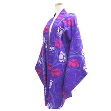 Load image into Gallery viewer, Haori Jacket Vintage(1920-1950) Blueish Purple Meisen Floral pattern Silk #11050A3
