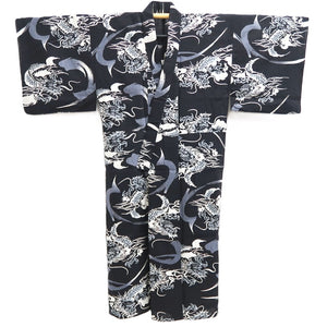 Men's Yukata Black Dragon Kansai Cotton #10358F3
