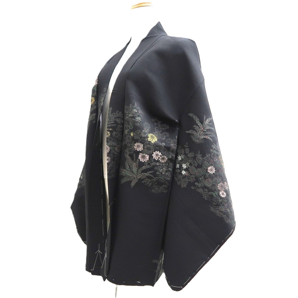 Haori Jacket Vintage(1950-1980) Black Chrysanthemum Silk #10589C1