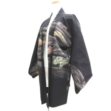 Load image into Gallery viewer, Haori Jacket Vintage(1950-1980) Black Gold Silver Wave Silk #10980F3

