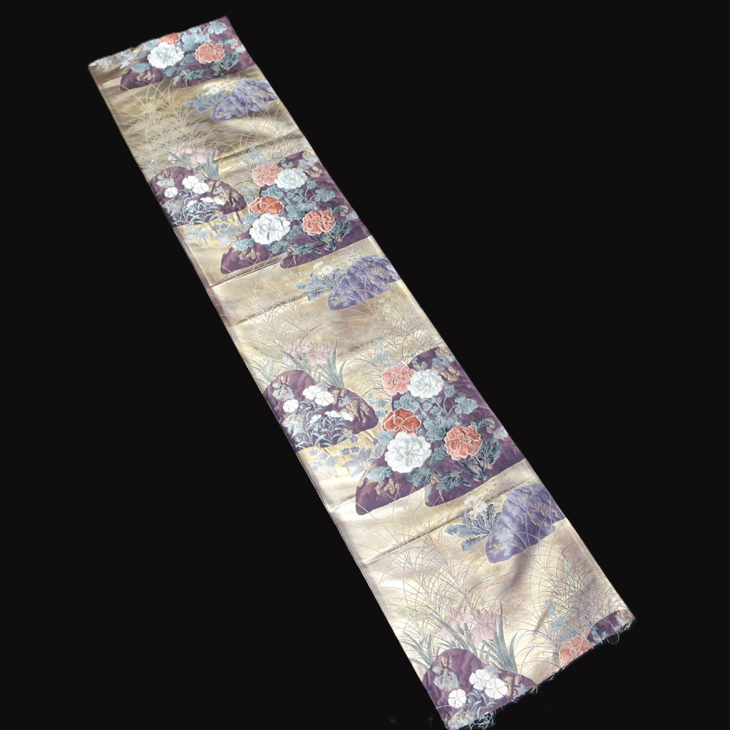 BB10081AF Silk Obi Fabric Peony Gold 53.1x10.6in(135x27cm)