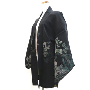 Haori Jacket Vintage(1950-1980) Black Peony Silk #10003C3