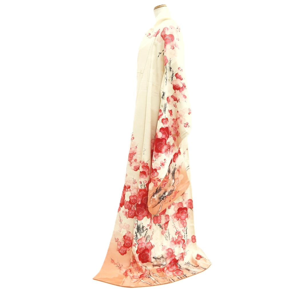 Furisode White Pink Plum blossom Branch Silk #10541B3