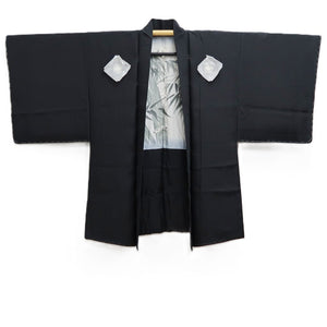 Men's Haori Black Montsuki Bamboo Silk #10435A3