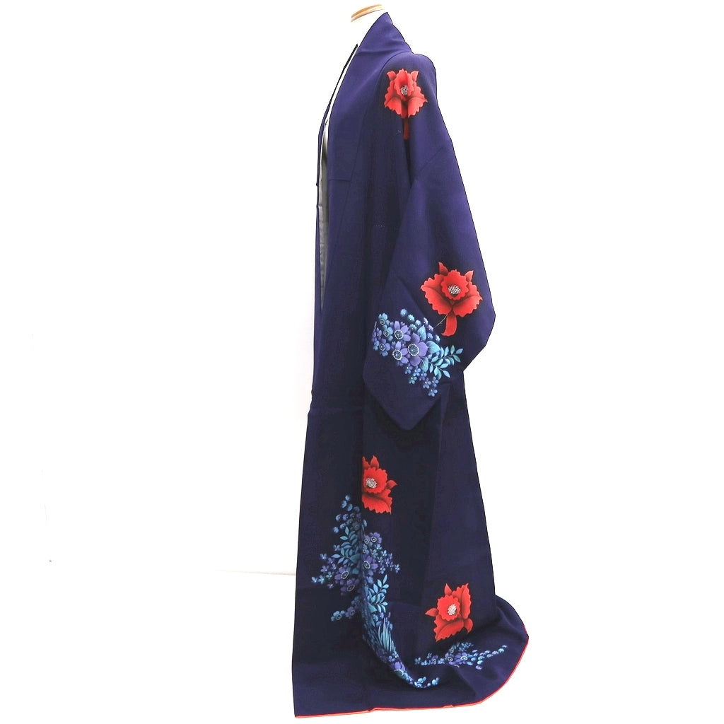 Kimono Dark Purple Flower Silk #10243E3