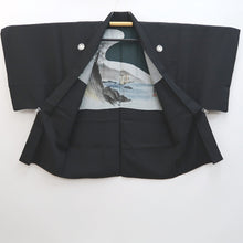 Load image into Gallery viewer, Men&#39;s Haori Vintage(1950-1980) Black Habutae Landscape Silk #9978C2
