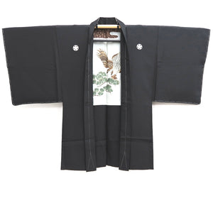 Men's Haori Vintage(1950-1980) Black Montsuki Eagle Silk #10281E4