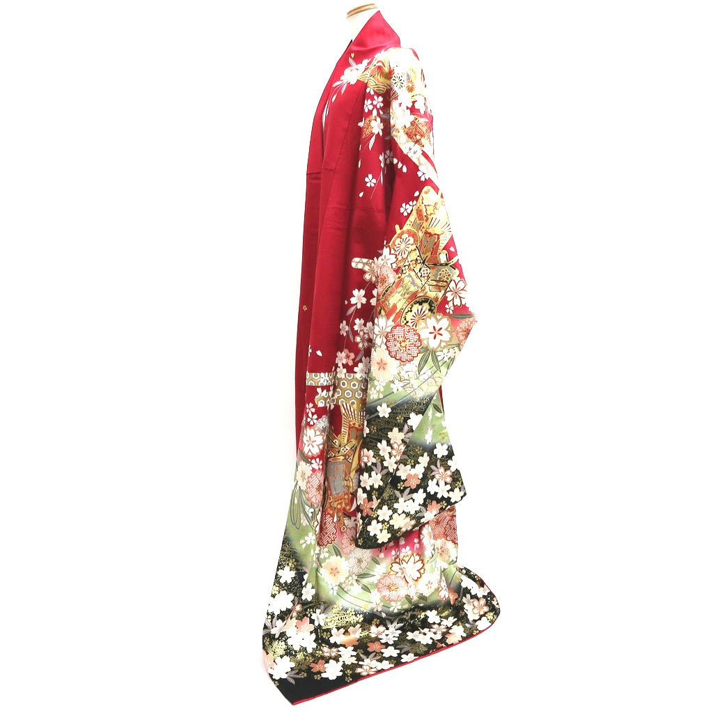 Furisode Red Gold Sakura Cherry Blossom Tall Silk #9686J4