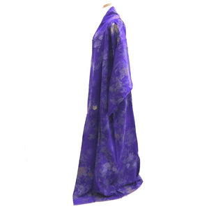 Kimono Vintage(1950-1980) Purple Silver Gold Abstract art Silk #10253E3