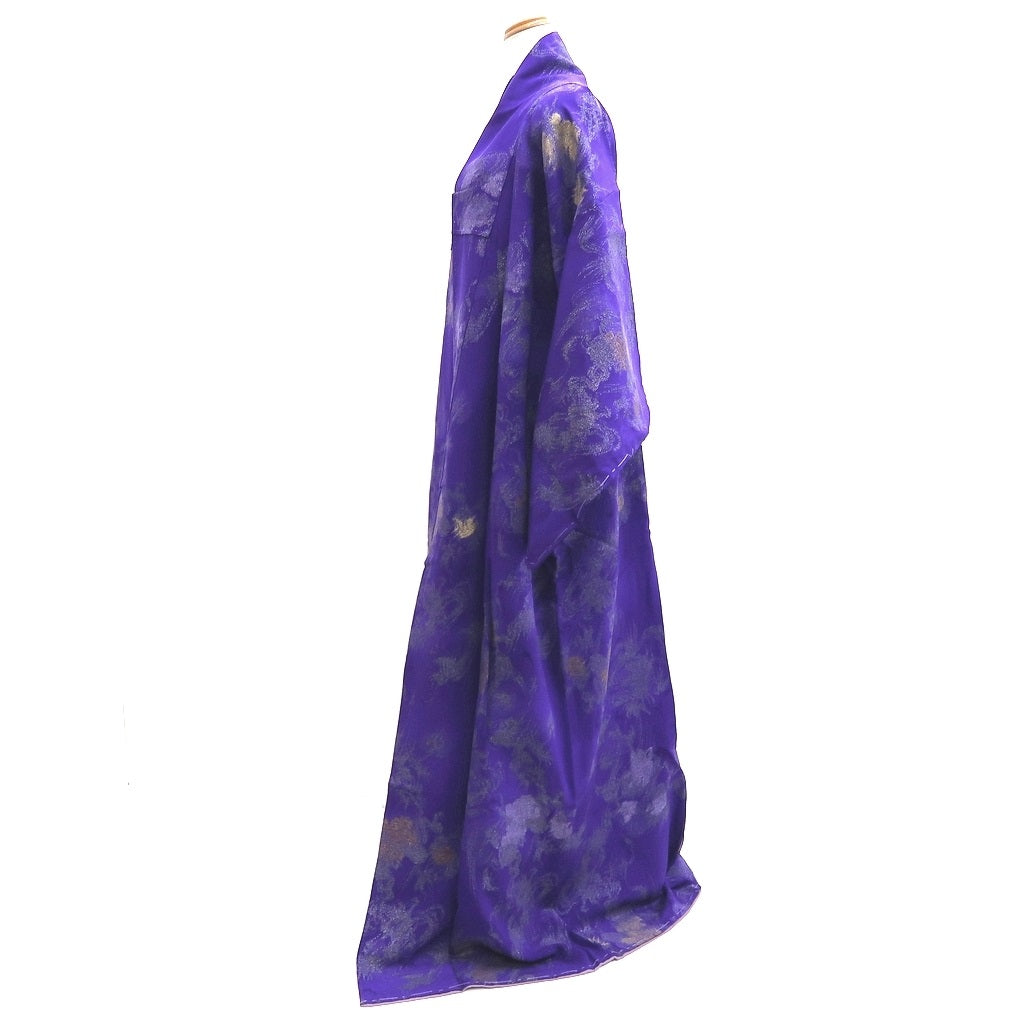 Kimono Vintage(1950-1980) Purple Silver Gold Abstract art Silk #10253E3