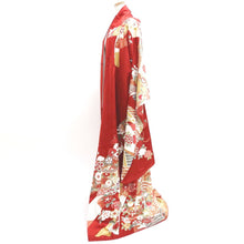 Load image into Gallery viewer, Furisode Red White Gold Noshi Peony Tall Silk #9696J4
