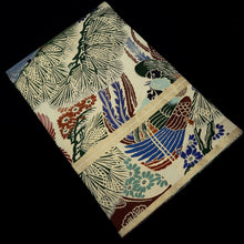 Load image into Gallery viewer, Maru Obi Vintage(1920-1950) Beige Green Butterfly Phoenix Pine Tree Silk BB279V6
