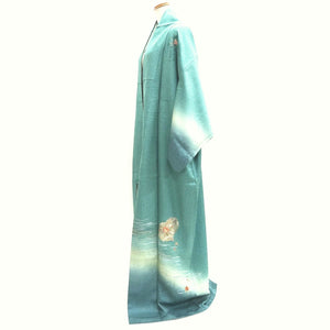 Kimono Light Green Fully Embroidered Camellia Silk #9655J2