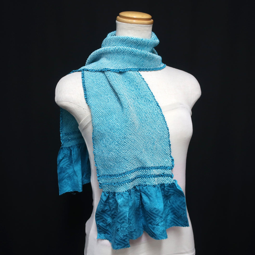 Silk Japanese Obiage Full Shibori Blue 45.7x7.5in(116x19cm) A#10011