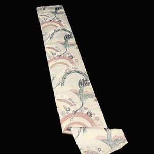 BB10041AD Silk Obi Fabric Crane Birds Gold Black 84.6x11.0in(215x28cm)
