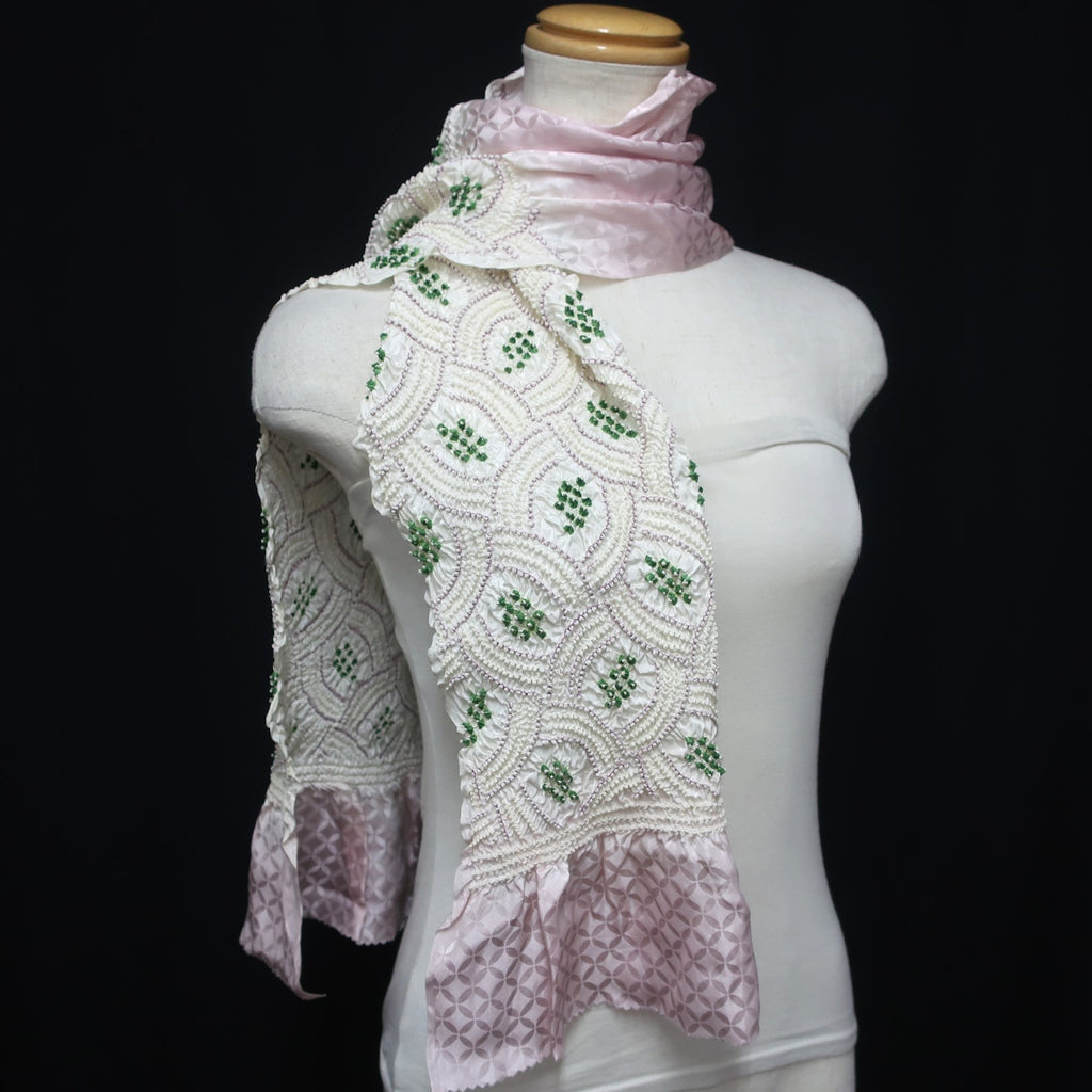 Silk Japanese Obiage Shibori Green 52.8x7.5in(134x19cm) A#10031