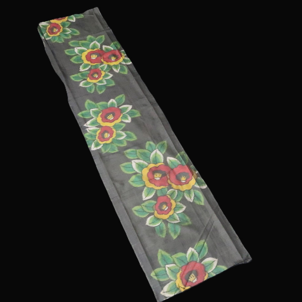 KK1471A2 Silk Kimono Fabric Vintage(1920-1950) Meisen Black 57.1x13.0in(145x33cm)
