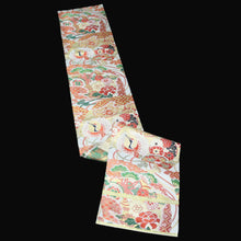 Load image into Gallery viewer, BB10031AC Silk Obi Fabric Vintage(1920-1950) Crane Birds Red Green 76.0x11.4in(193x29cm)
