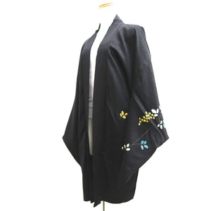 Haori Jacket Vintage(1950-1980) Black Shibori Flower Silk #9848B2