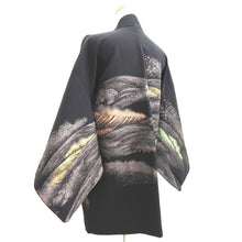 Load image into Gallery viewer, Haori Jacket Vintage(1950-1980) Black Gold Silver Wave Silk #10980F3

