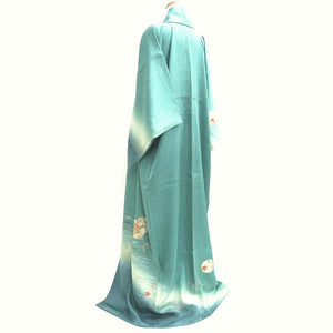 Kimono Light Green Fully Embroidered Camellia Silk #9655J2