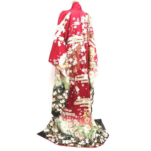 Furisode Red Gold Sakura Cherry Blossom Tall Silk #9686J4