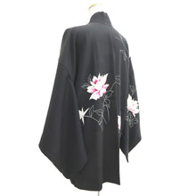 Load image into Gallery viewer, Haori Jacket Vintage(1950-1980) Black Hand painted Flower Silk #11060A3
