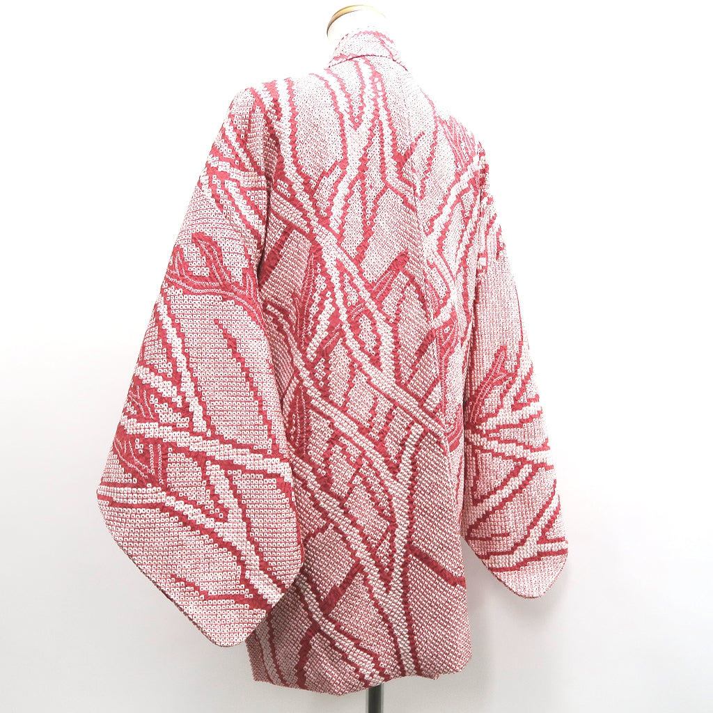 Haori Jacket Vintage(1950-1980) Reddish Pink Full Shibori Tree Silk #10168D4