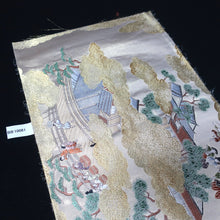 Load image into Gallery viewer, BB10061AE Silk Obi Fabric Townscape Gold 38.2x11.0in(97x28cm)
