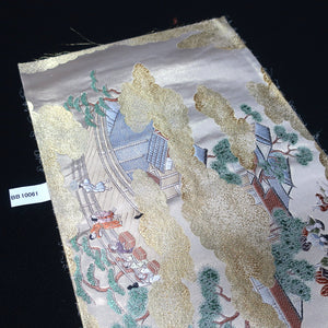 BB10061AE Silk Obi Fabric Townscape Gold 38.2x11.0in(97x28cm)