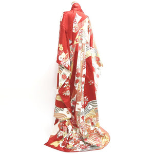 Furisode Red White Gold Noshi Peony Tall Silk #9696J4