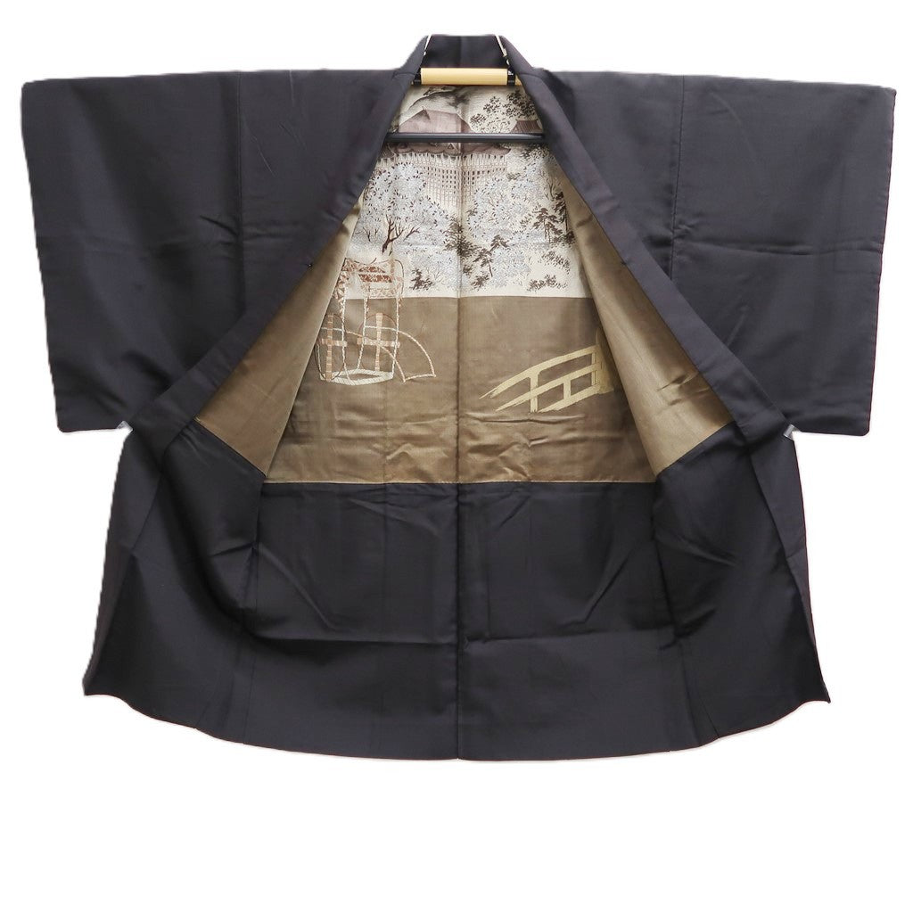 Men's Haori Vintage(1950-1980) Black Kiyomizudera Temple Silk #10409A2