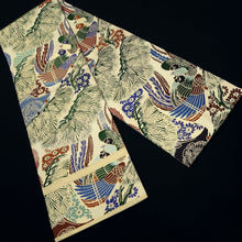 Load image into Gallery viewer, Maru Obi Vintage(1920-1950) Beige Green Butterfly Phoenix Pine Tree Silk BB279V6
