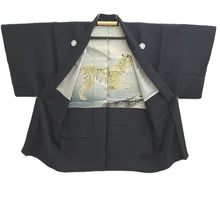 Load image into Gallery viewer, Men's Haori Vintage(1950-1980) Black Montsuki Habutae Tiger Silk #10879E4
