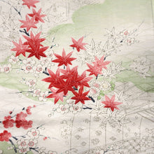 Load image into Gallery viewer, KK1426A1 Silk Kimono Fabric Vintage(1950-1980) Maple Leaf Pearl white 60.2x13.0in(153x33cm)
