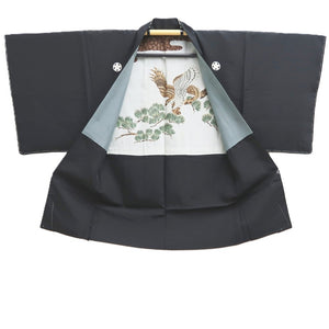 Men's Haori Vintage(1950-1980) Black Montsuki Eagle Silk #10281E4