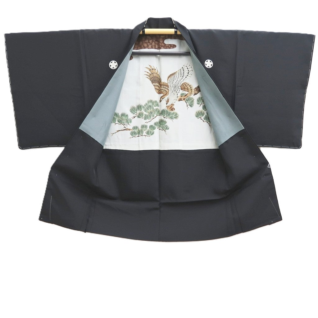 Men's Haori Vintage(1950-1980) Black Montsuki Eagle Silk #10281E4