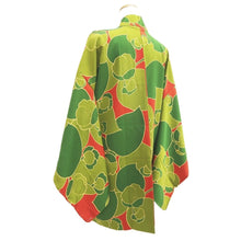 Load image into Gallery viewer, Haori Jacket Green Red Plum blossom Silk #10850E3
