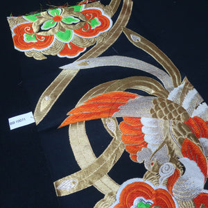 BB10071AF Silk Obi Fabric Phoenix Black Gold 46.1x10.6in(117x27cm)