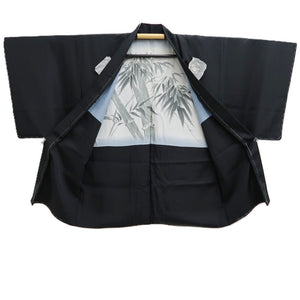 Men's Haori Black Montsuki Bamboo Silk #10435A3