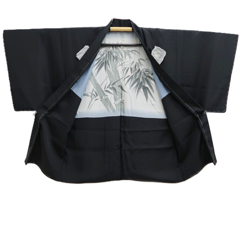 Men's Haori Black Montsuki Bamboo Silk #10435A3