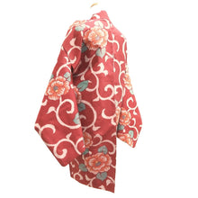 Load image into Gallery viewer, Haori Jacket Vintage(1920-1950) Red Meisen Camellia Karakusa Silk #11030A2
