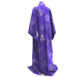 Kimono Vintage(1950-1980) Purple Silver Gold Abstract art Silk #10253E3