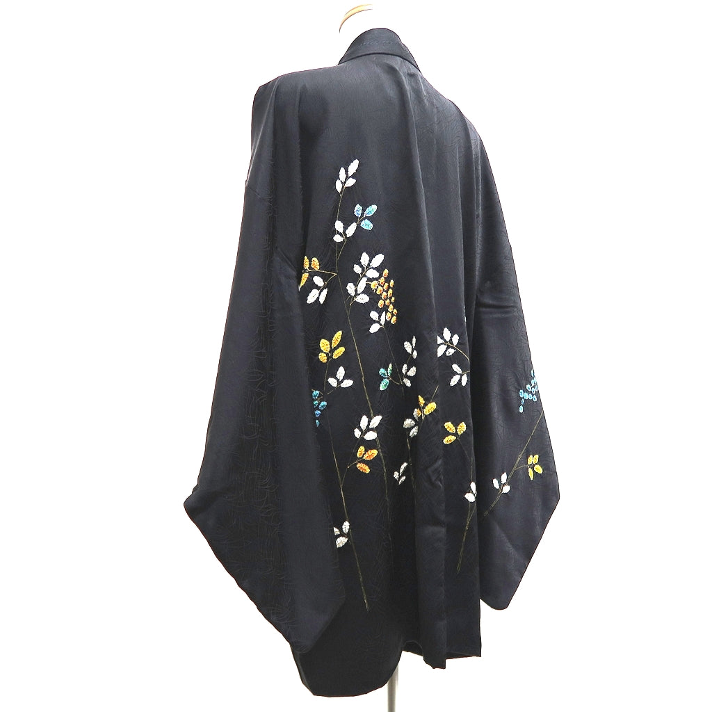 Haori Jacket Vintage(1950-1980) Black Shibori Flower Silk #9848B2