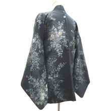 Load image into Gallery viewer, Haori Jacket Vintage(1950-1980) Black Silver Chrysanthemum Plum blossom Wave Silk #9878B3
