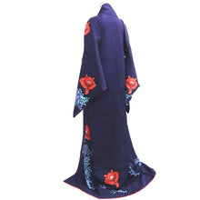 Load image into Gallery viewer, Kimono Dark Purple Flower Silk #10243E3
