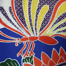 Load image into Gallery viewer, KK1376B7 Silk Kimono Fabric Vintage(1950-1980) Butterfly Blue 65.7x13.4in(167x34cm)
