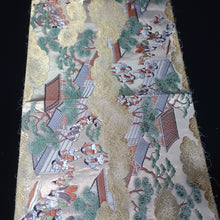 Load image into Gallery viewer, BB10061AE Silk Obi Fabric Townscape Gold 38.2x11.0in(97x28cm)
