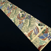 Load image into Gallery viewer, Maru Obi Vintage(1920-1950) Beige Green Butterfly Phoenix Pine Tree Silk BB279V6
