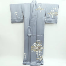 Load image into Gallery viewer, Kimono Blueish Gray Cherry Blossom Chrysanthemum Tall Silk #9933B5
